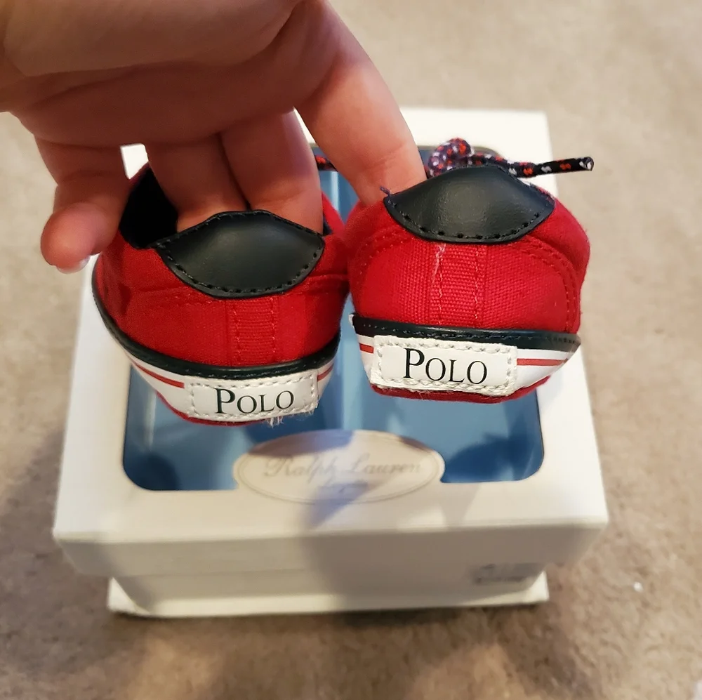 Ralph Lauren Layette Baby Red Canvas Vaughn II Shoes with Box